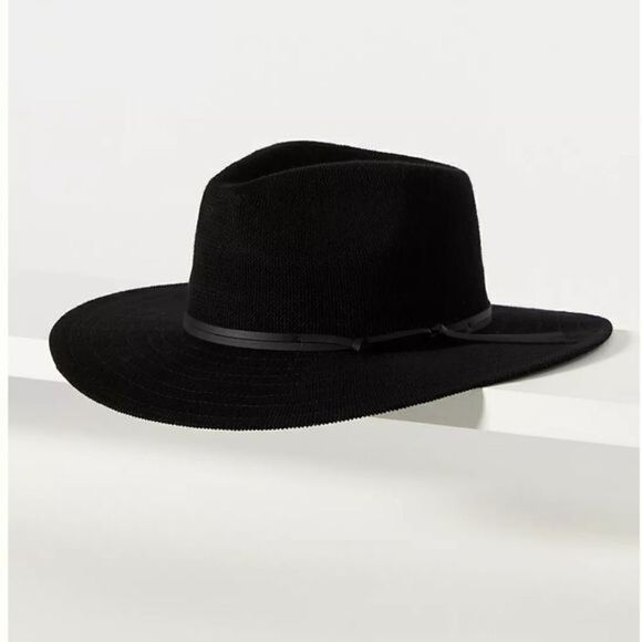Anthropologie x Wyeth Classic Black Nubby Fedora Hat - Picture 1 of 9